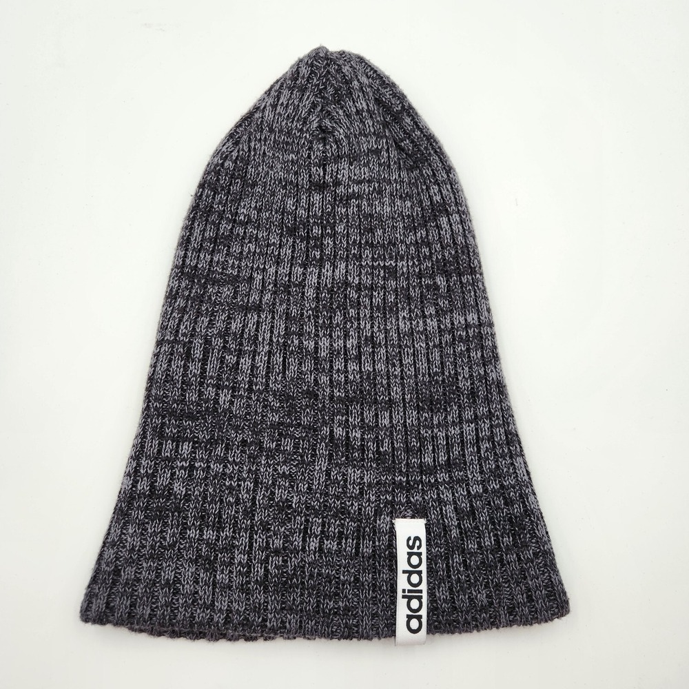Adidas Beanie Cap Womens OSFW Heather Gray Cotton Blend Logo Cuffed Hat Winter